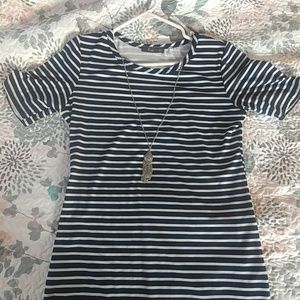 Navy blue and white striped top